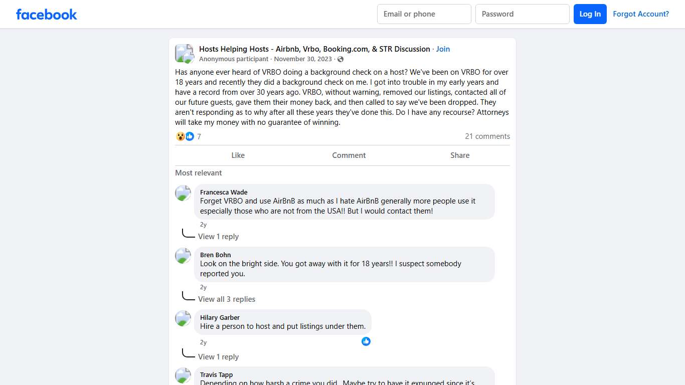 Hosts Helping Hosts - Airbnb, Vrbo, Booking.com, & STR Discussion | Has anyone ever heard of VRBO doing a background check on a host | Facebook